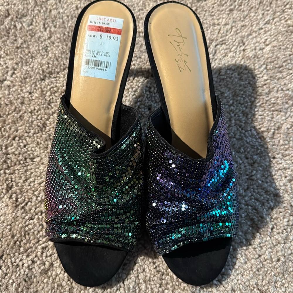 Thalia Sodi Iridescent Mules with Open Toe Design
